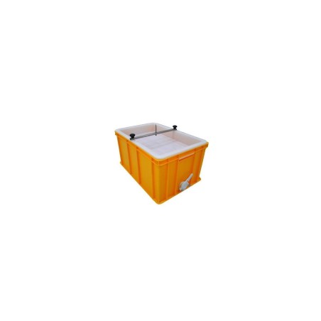 Recipient din plastic pentru dezlipirea cadrelor, H. 300 mm, supapa din plastic 6/4, tija din otel inoxidabil, filtru din plast